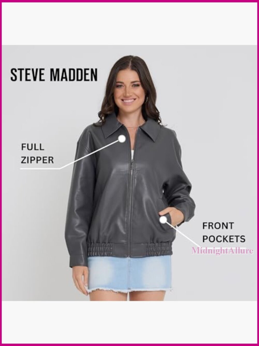 Faux Leather Oversized Bomber Jacket Plus Size Motorcycle Style - Picture 4 of 7